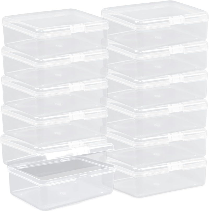 Rocutus Clear Plastic Mini Storage Containers Box - Empty Plastic Bead Containers with Lids - Hinged Lid for Beads, Earplugs, Pins, Small Items - 12 Pack (5.6 x 4.1 x 1.9 inch) - Image 1